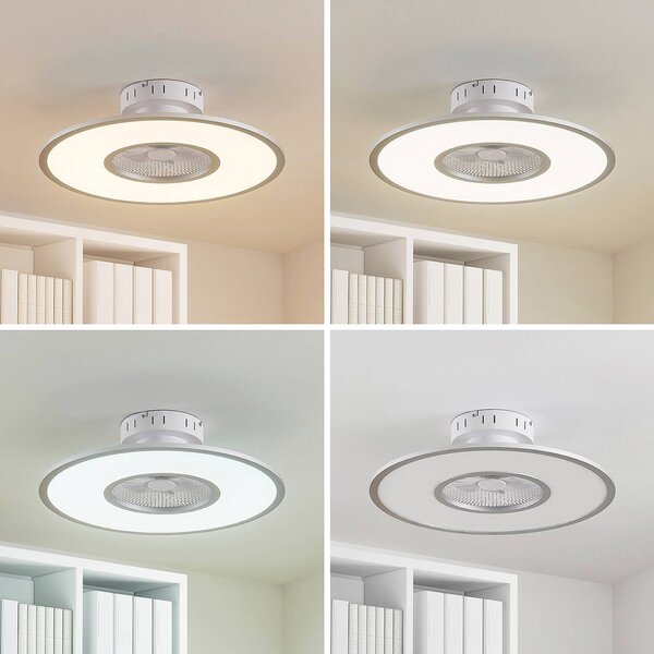 Wentylator sufitowy LED Romea, okrągły, DC, cichy, 60 cm Romea Lindby, możliwość ściemniania, aluminiowy / szary / cynkowy, salon / jadalnia, tworzywo sztuczne, nowoczesny