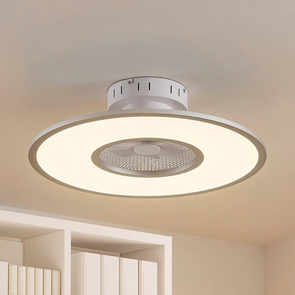 Wentylator sufitowy LED Romea, okrągły, DC, cichy, 60 cm Romea Lindby, możliwość ściemniania, aluminiowy / szary / cynkowy, salon / jadalnia, tworzywo sztuczne, nowoczesny