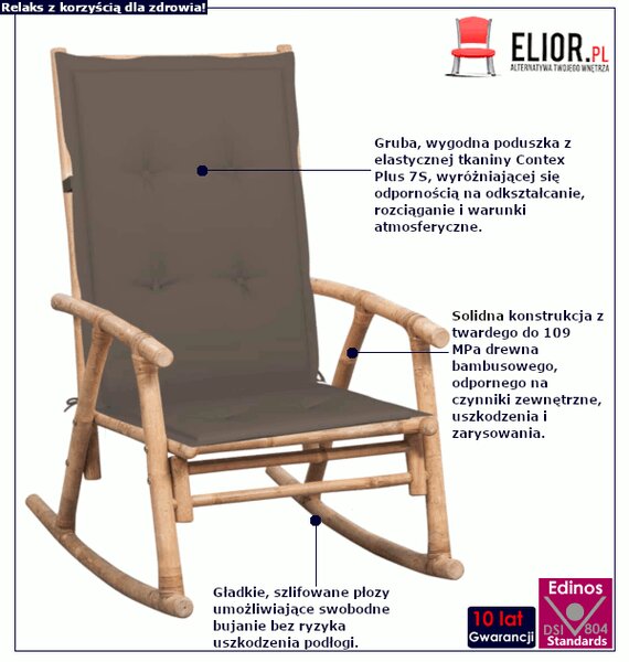 Fotel na biegunach bambusowy z poduszką taupe W0-W26
