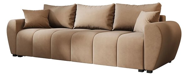 Jasnobrązowa welurowa sofa rozkładana z pojemnikiem B3-M33