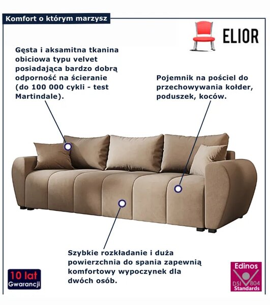 Jasnobrązowa welurowa sofa rozkładana z pojemnikiem B3-M33