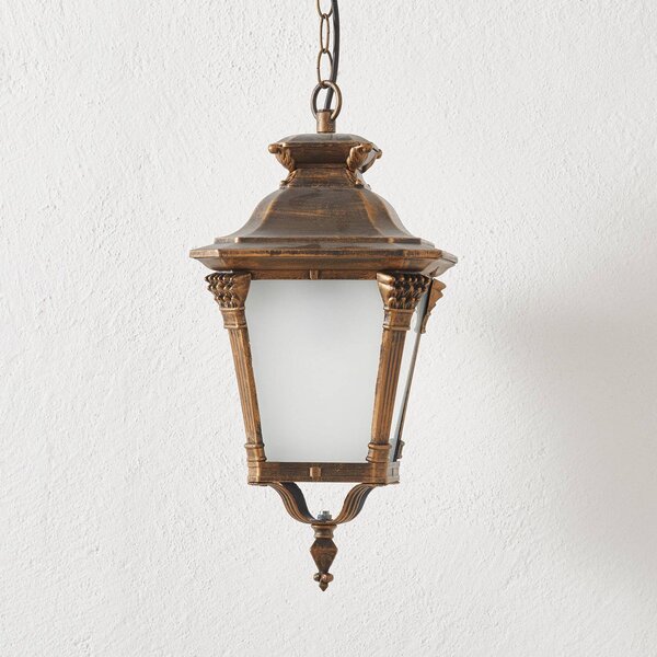 ORION Nostalgiczna zewnętrzna lampa wisząca Aiko, brązowy / mosiężny, aluminium, antyczny