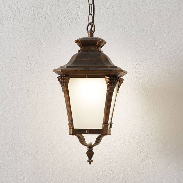 ORION Nostalgiczna zewnętrzna lampa wisząca Aiko, brązowy / mosiężny, aluminium, antyczny