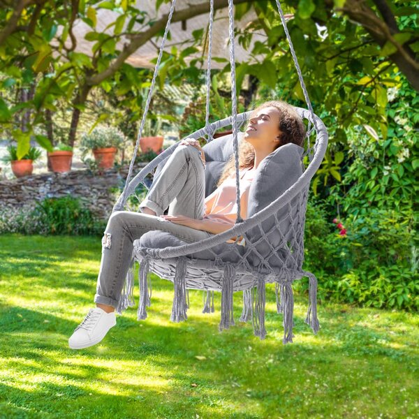 Wiszące krzesło BOHO z poduszkami, Ø61cm, jasnoszara Detex