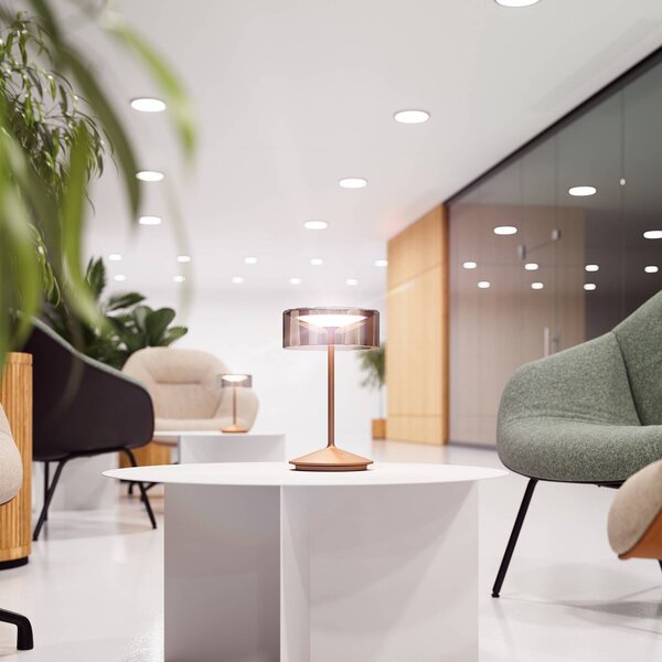 Sigor Akumulatorowa lampa stołowa LED Numotion, brąz, szkło, IP54, ściemniana możliwość ściemniania, brązowy / mosiężny, salon / jadalnia, szkło, nowoczesny
