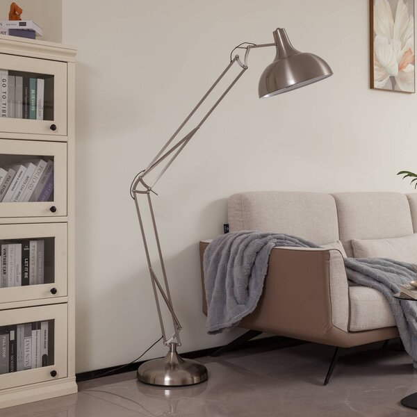 Lampa stojąca Lindby Leia, srebrny, metal, 180cm, obrotowy, E27 Leia, chromowy / srebrny, salon / jadalnia, metal, nowoczesny