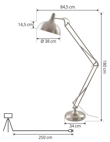 Lampa stojąca Lindby Leia, srebrny, metal, 180cm, obrotowy, E27 Leia, chromowy / srebrny, salon / jadalnia, metal, nowoczesny