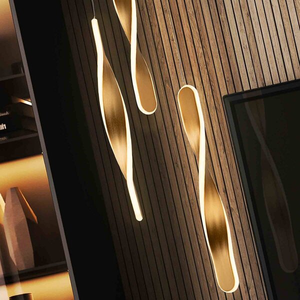 Schuller Valencia Lampa wisząca Twist, możliwość ściemniania, mosiężny / złoty, salon / jadalnia, aluminium