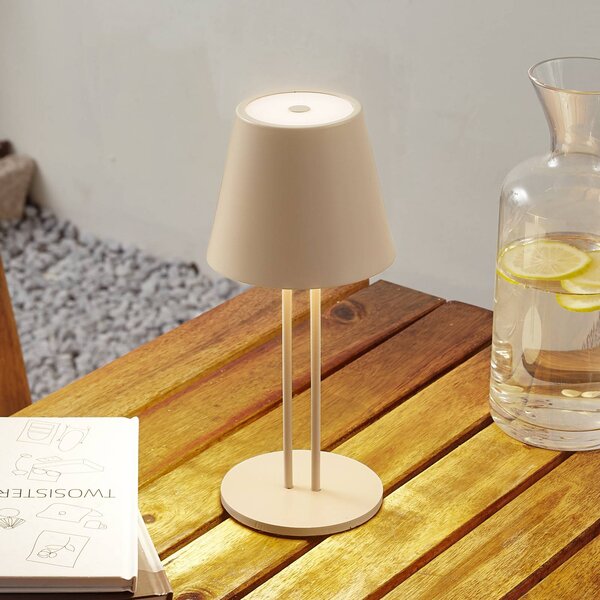 Akumulatorowa lampa stołowa LED Janea TWIN, beżowy, metal, Lindby Lindby, możliwość ściemniania, kremowy / amber, metal, nowoczesny