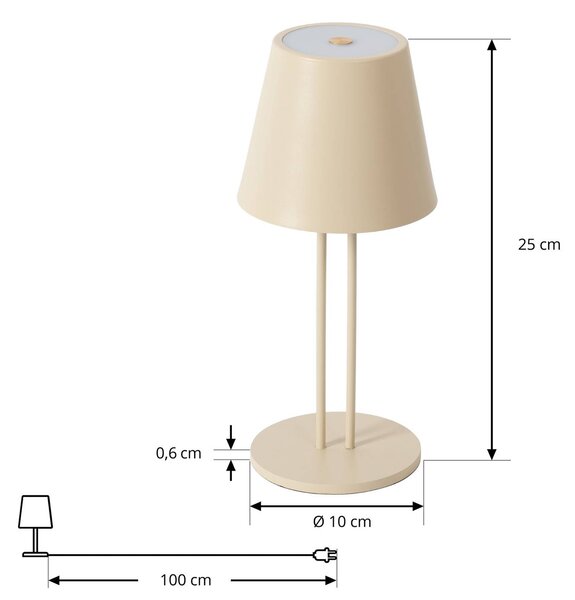 Akumulatorowa lampa stołowa LED Janea TWIN, beżowy, metal, Lindby Lindby, możliwość ściemniania, kremowy / amber, metal, nowoczesny