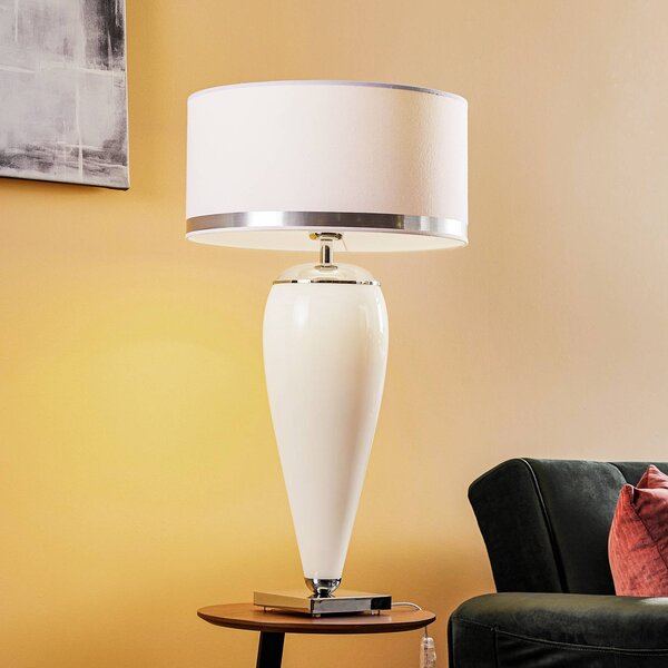 Lampa stołowa Lund Argon, biały / opal, salon / jadalnia, tkanina / materiał / jedwab, nowoczesny