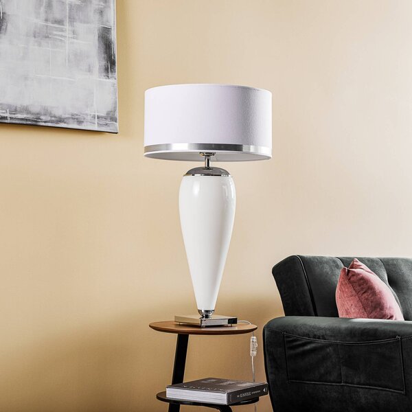 Lampa stołowa Lund Argon, biały / opal, salon / jadalnia, tkanina / materiał / jedwab, nowoczesny