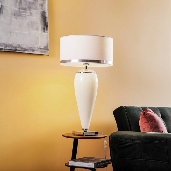 Lampa stołowa Lund Argon, biały / opal, salon / jadalnia, tkanina / materiał / jedwab, nowoczesny