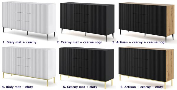 Czarna komoda z lamowym frontem glamour T2-E14