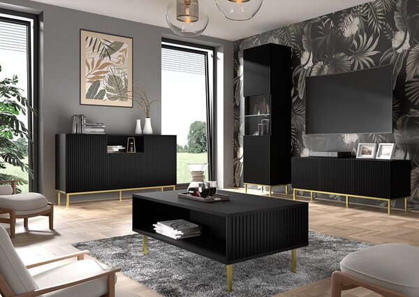 Czarna komoda z lamowym frontem glamour T2-E14