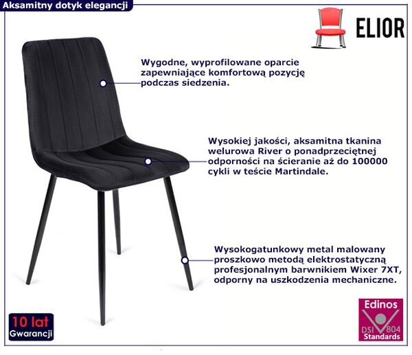 Czarne welurowe krzesło pikowane do salonu L1-G55