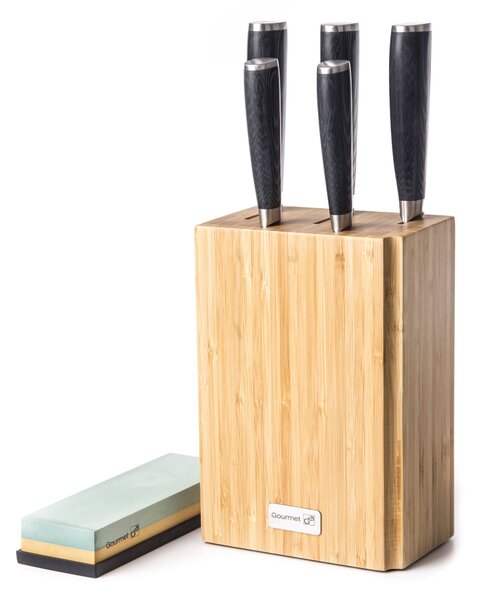 Zestaw 5 noży G21 Damascus Premium w bloku bambusowym, pudełko + kamień szlifierski