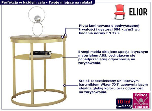 Nowoczesny stolik kawowy z półką dąb artisan + złoty N0-W25