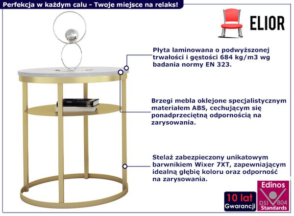 Okrągły stolik kawowy beton + złoty A8-F94