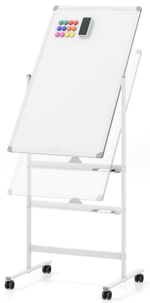Dwustronna mobilna tablica magnetyczna z półką na pisaki