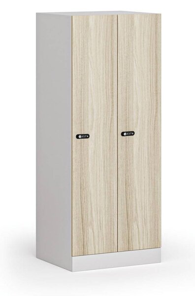 Szafa ubraniowa S1 obniżona 2-drzwiowa, 1500 x 600 x 500 mm, zamek mechaniczny z kodem, drzwi laminowane, dąb naturalny