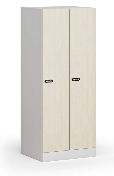 Szafa ubraniowa S1 obniżona 2-drzwiowa, 1500 x 600 x 500 mm, demontaż, zamek mechaniczny z kodem, drzwi laminowane, brzoza