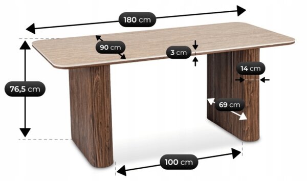 Stół Prostokątny ARAMIS 180 cm Trawertyn/Orzech Nowoczesny