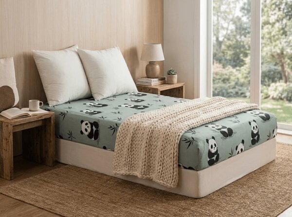 Prześcieradło z mikrofibry PANDA RELAX miętowe 90x200 cm