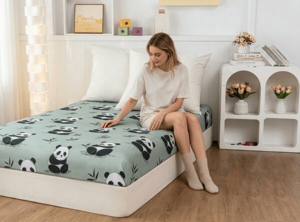 Prześcieradło z mikrofibry PANDA RELAX miętowe 90x200 cm