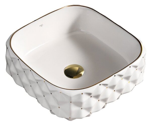 Umywalka nablatowa HYDROSAN PEARL-WH-GL-400 Kwadratowy Biały + Złoty pasek