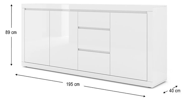 Duża komoda na ubrania w białym połysku 195cm | Umeblowana.com