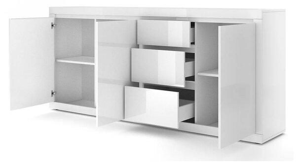Duża komoda na ubrania w białym połysku 195cm | Umeblowana.com