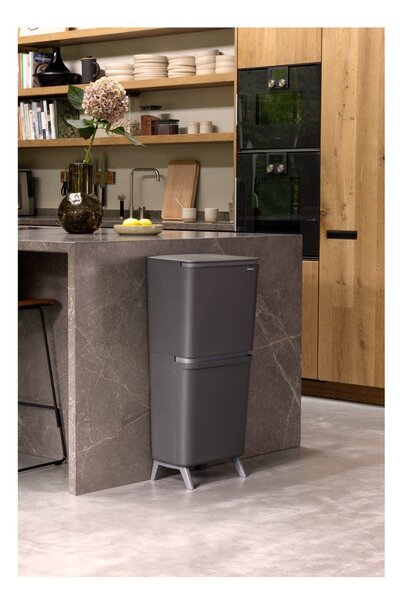 Ciemnoszary plastikowy kosz na śmieci 25+10+10 l do segregacji odpadów SortUp Recycle Hi – Brabantia