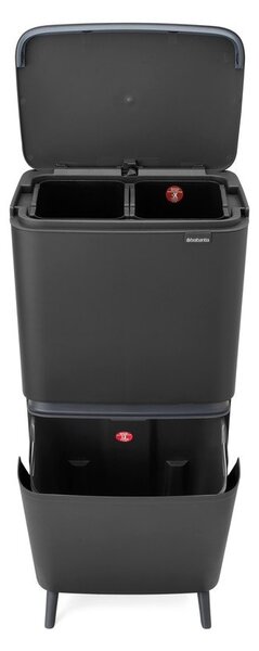 Ciemnoszary plastikowy kosz na śmieci 25+10+10 l do segregacji odpadów SortUp Recycle Hi – Brabantia