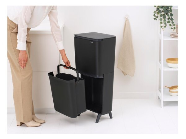 Ciemnoszary plastikowy kosz na śmieci 25+10+10 l do segregacji odpadów SortUp Recycle Hi – Brabantia