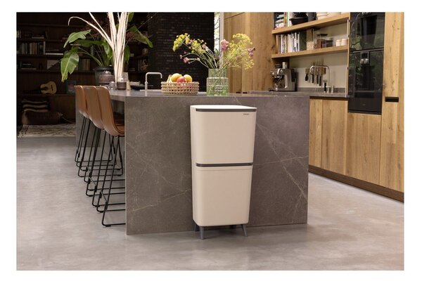 Beżowy plastikowy kosz na śmieci 25+10+10 l do segregacji odpadów SortUp Recycle Hi – Brabantia