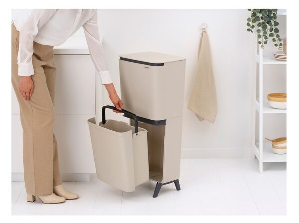 Beżowy plastikowy kosz na śmieci 25+10+10 l do segregacji odpadów SortUp Recycle Hi – Brabantia
