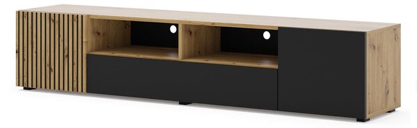 Długa lamelowa szafka pod tv dąb artisan z czarnym | Umeblowana.com