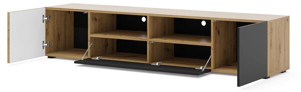 Długa lamelowa szafka pod tv dąb artisan z czarnym | Umeblowana.com