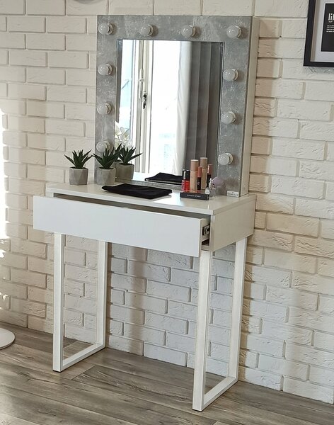 Toaletka "LENA" z lustrem "MILA" biała mat-beton, 75cm, białe U