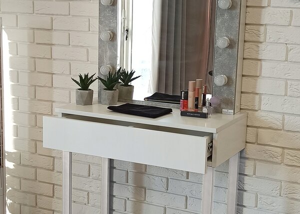 Toaletka "LENA" z lustrem "MILA" biała mat-beton, 75cm, białe U