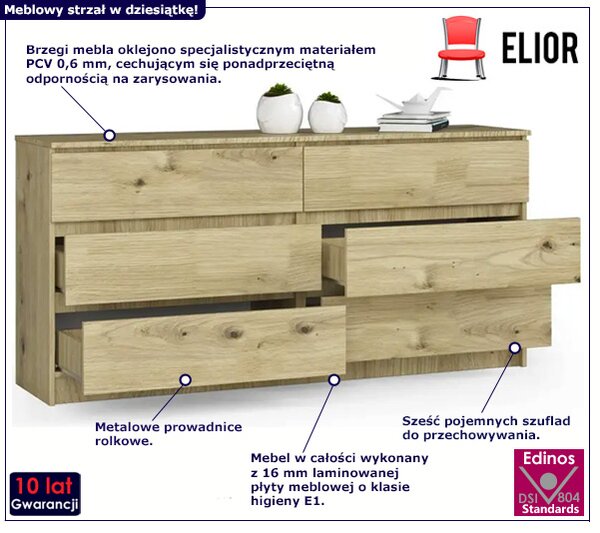 Komoda do sypialni z gładkim frontem dąb artisan D7-T26