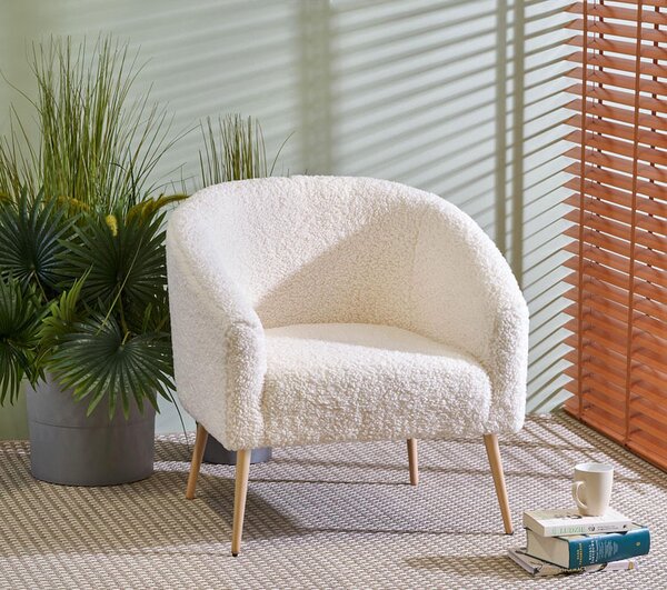 Nowoczesny boucle fotel wypoczynkowy kremowy+naturalny C2-F70