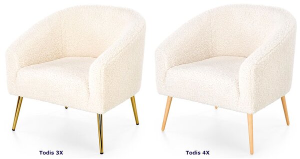 Nowoczesny boucle fotel wypoczynkowy kremowy+naturalny C2-F70