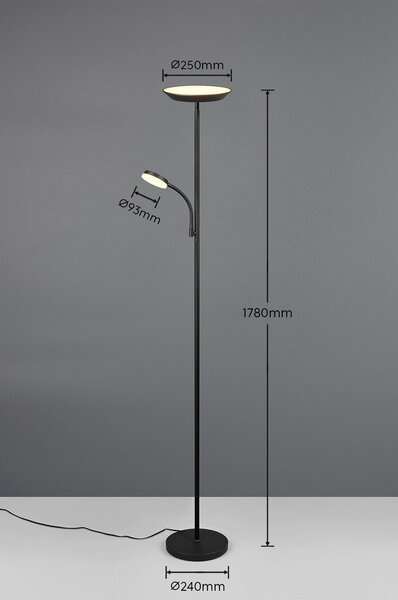 Czarna lampa stojąca LED (wysokość 178 cm) Specter – Reality