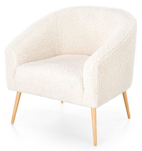 Nowoczesny boucle fotel wypoczynkowy kremowy+naturalny C2-F70