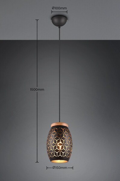 Czarna lampa wisząca ø 15 cm Bidar – Reality