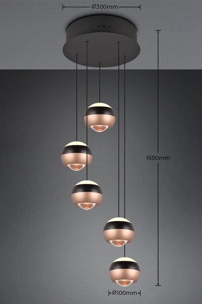 Lampa wisząca LED w czarno-miedzianym kolorze z metalowym kloszem ø 30 cm Orbit – Trio Select