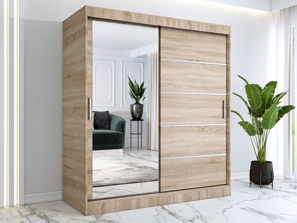 Szafa z drzwiami przesuwnymi i lustrem 180 cm dąb sonoma W6-A72