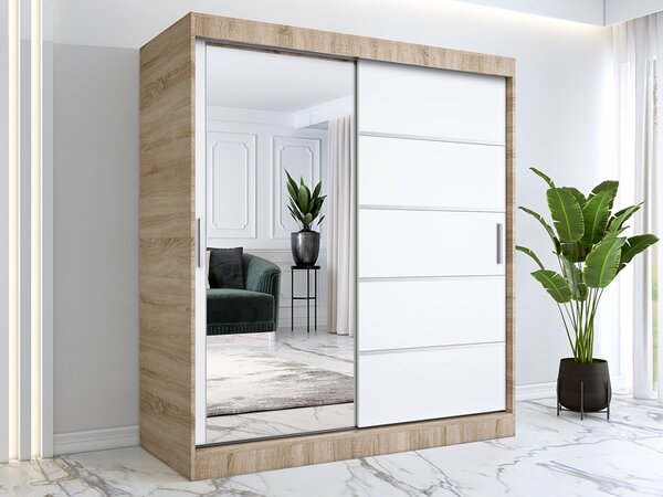 Szafa przesuwna 180 cm dąb sonoma + biały H5-F37